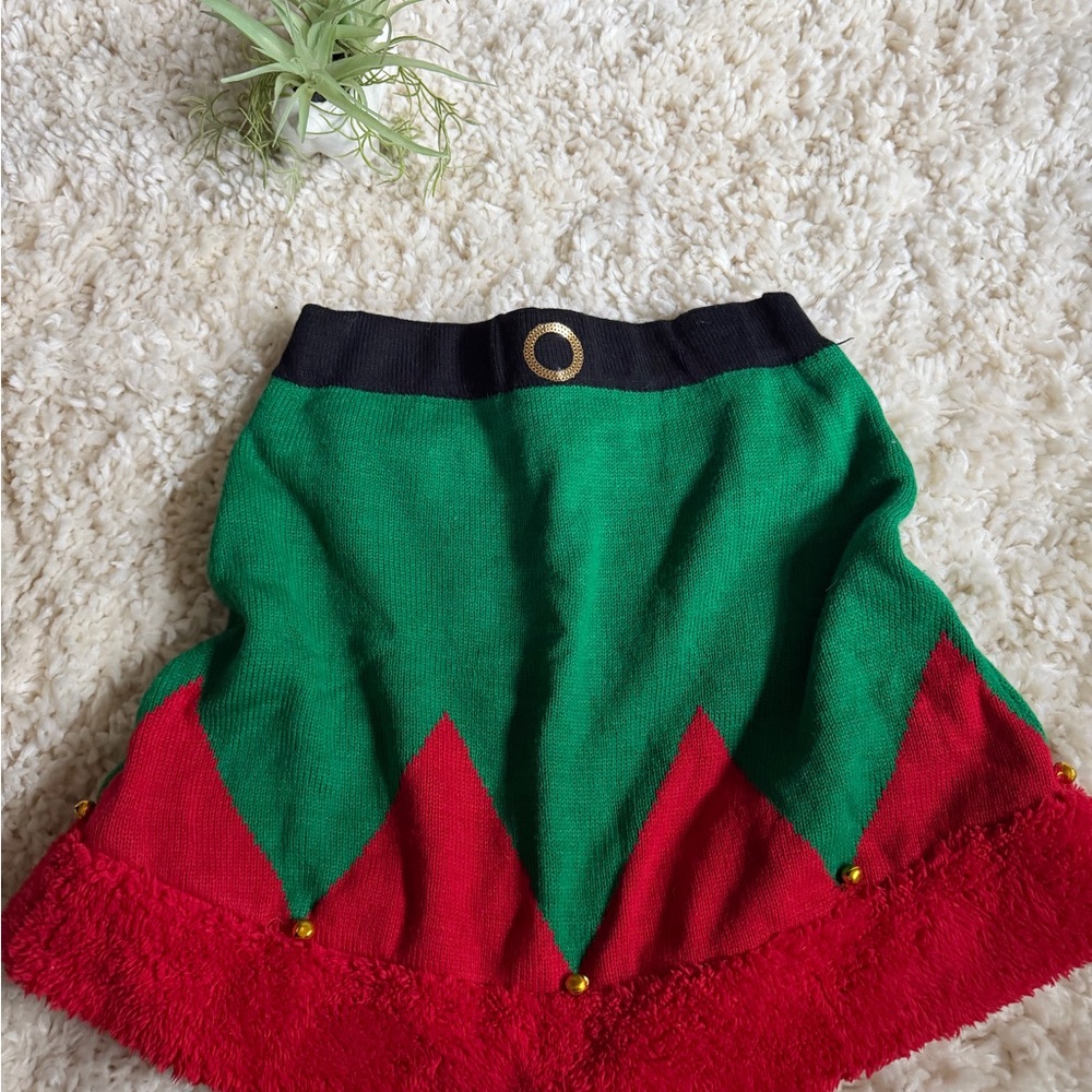 No Boundaries Green and Red Christmas elf Xmas Mini Skirt with Gold Ring Detail